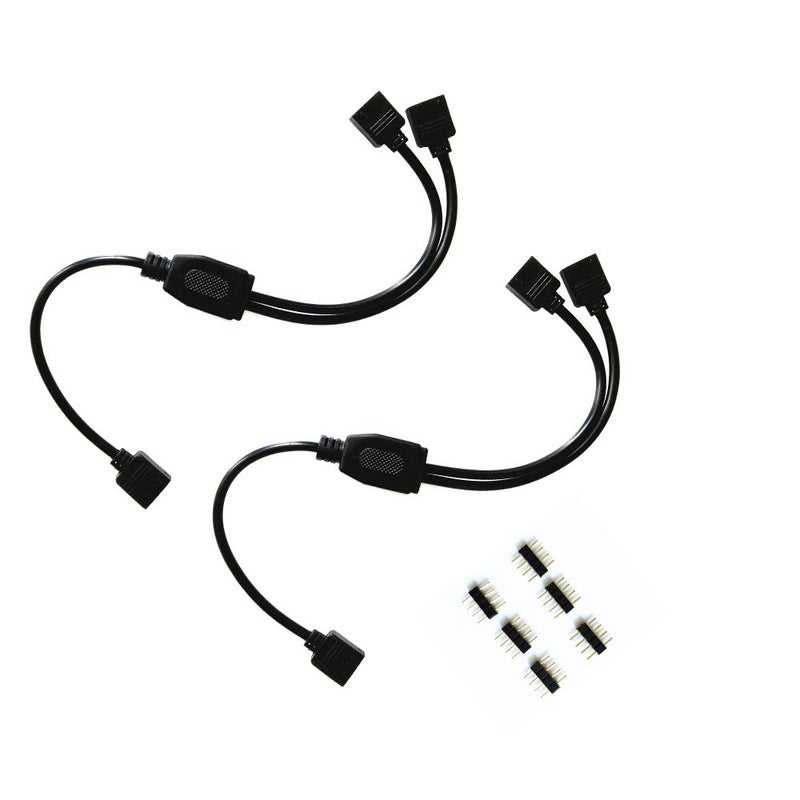 HUALAND 2PCS Black 4 Pins LED Splitter Cable LED Strip Connector 2 Way Splitter Y Splitter for One to Two RGB 5050 3528 Light Strips with 6X Male 4 Pin Plugs -29.5cm/11.6inch Long - Image 1